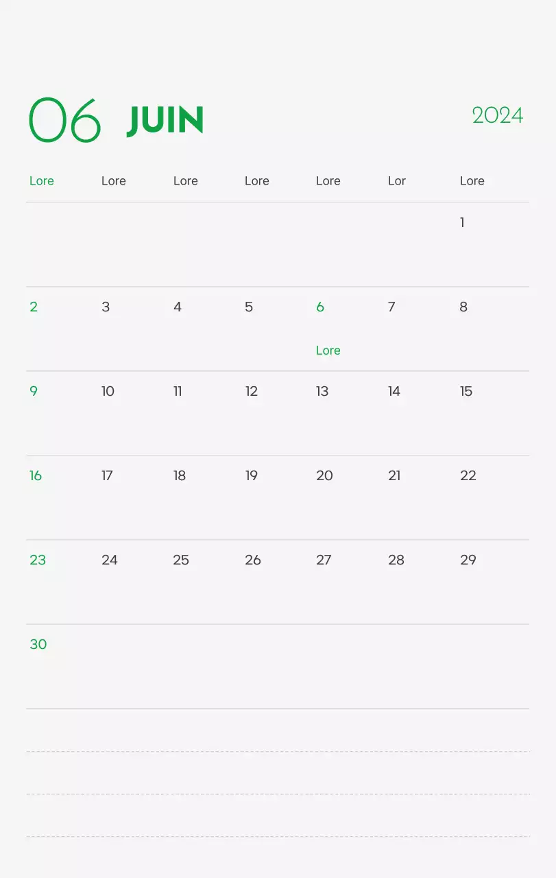 Un calendrier avec la photo d'un chiot et un message mignon aux accents verts.