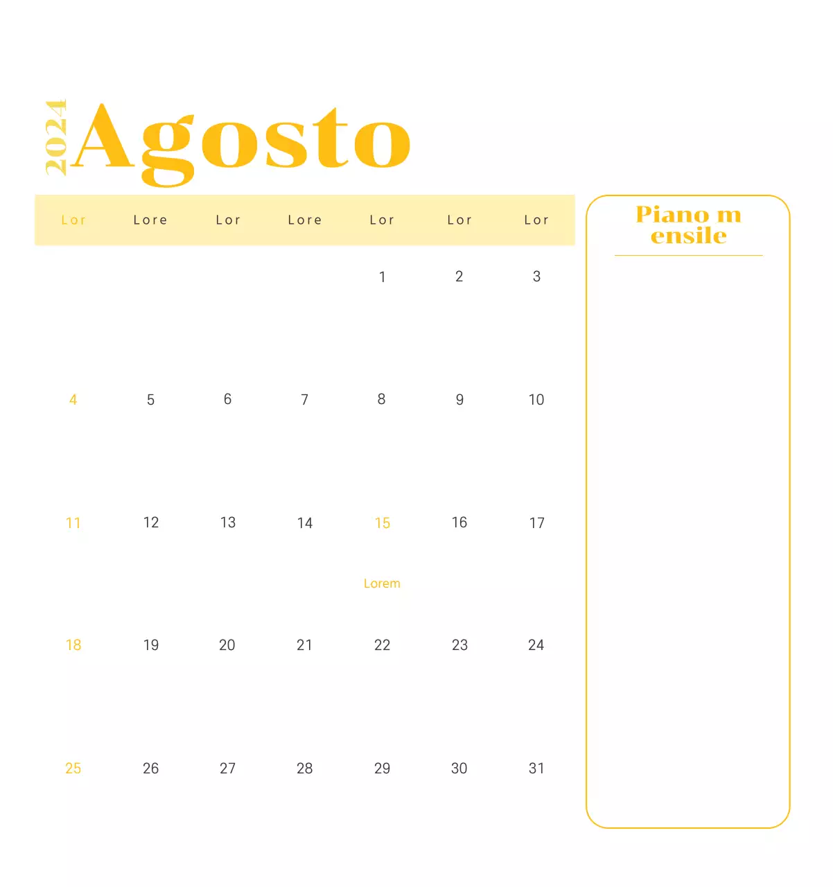 Calendario con illustrazioni giovanili su sfondo giallo e verde