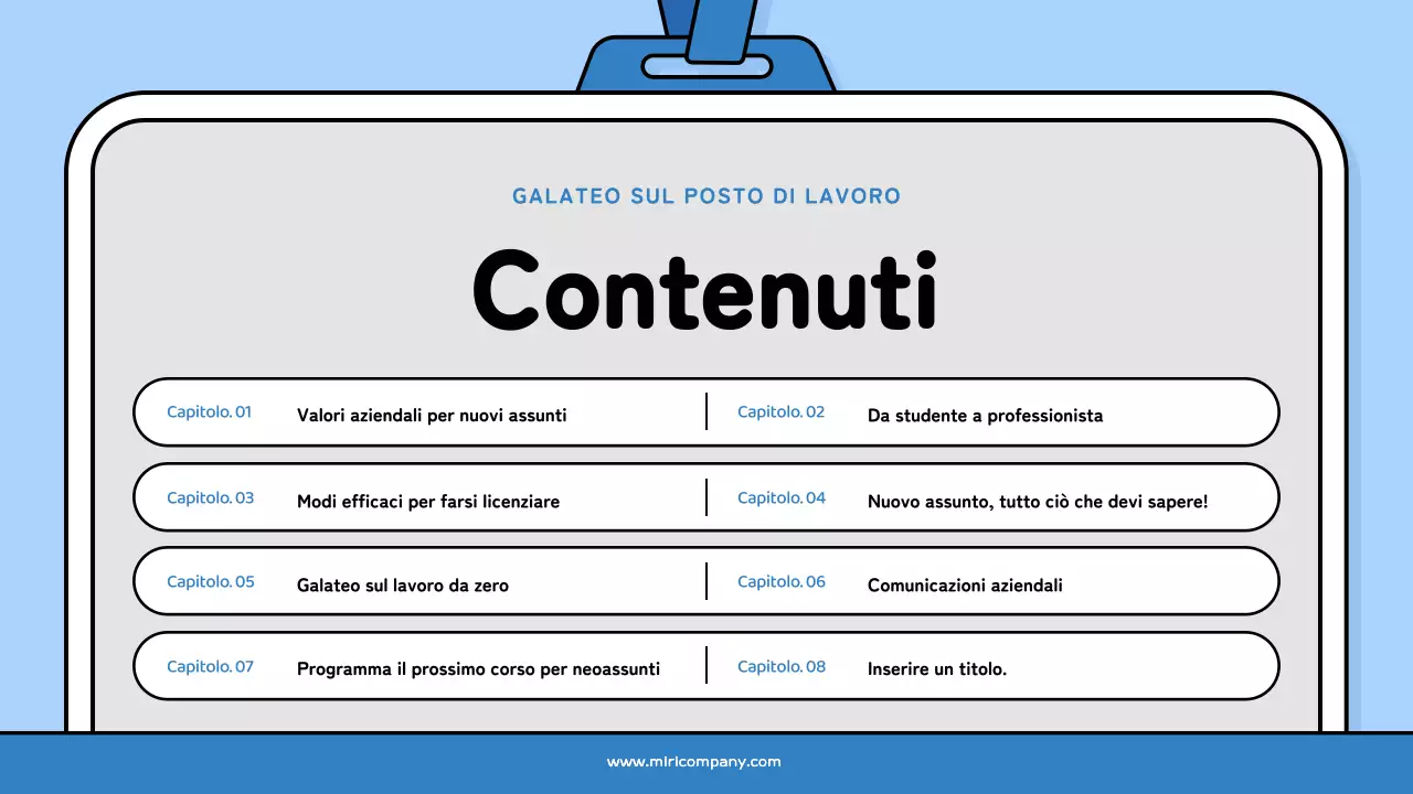 Un bel mazzo di formazione per neoassunti in azzurro e nero