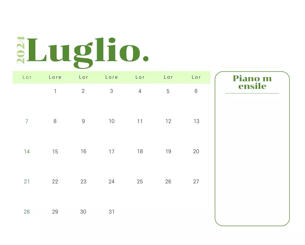 Calendario con illustrazioni giovanili su sfondo giallo e verde