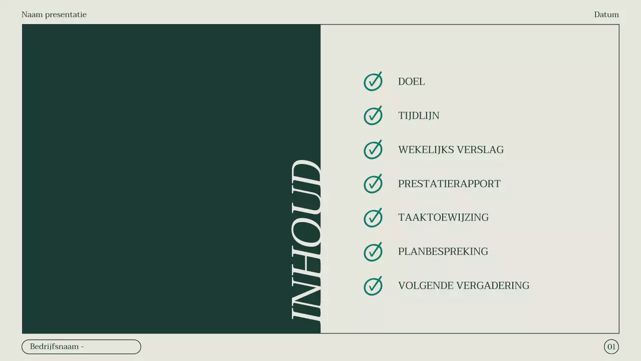 Minimalistisch verslag van de notulen van een marketingvergadering in groen en beige