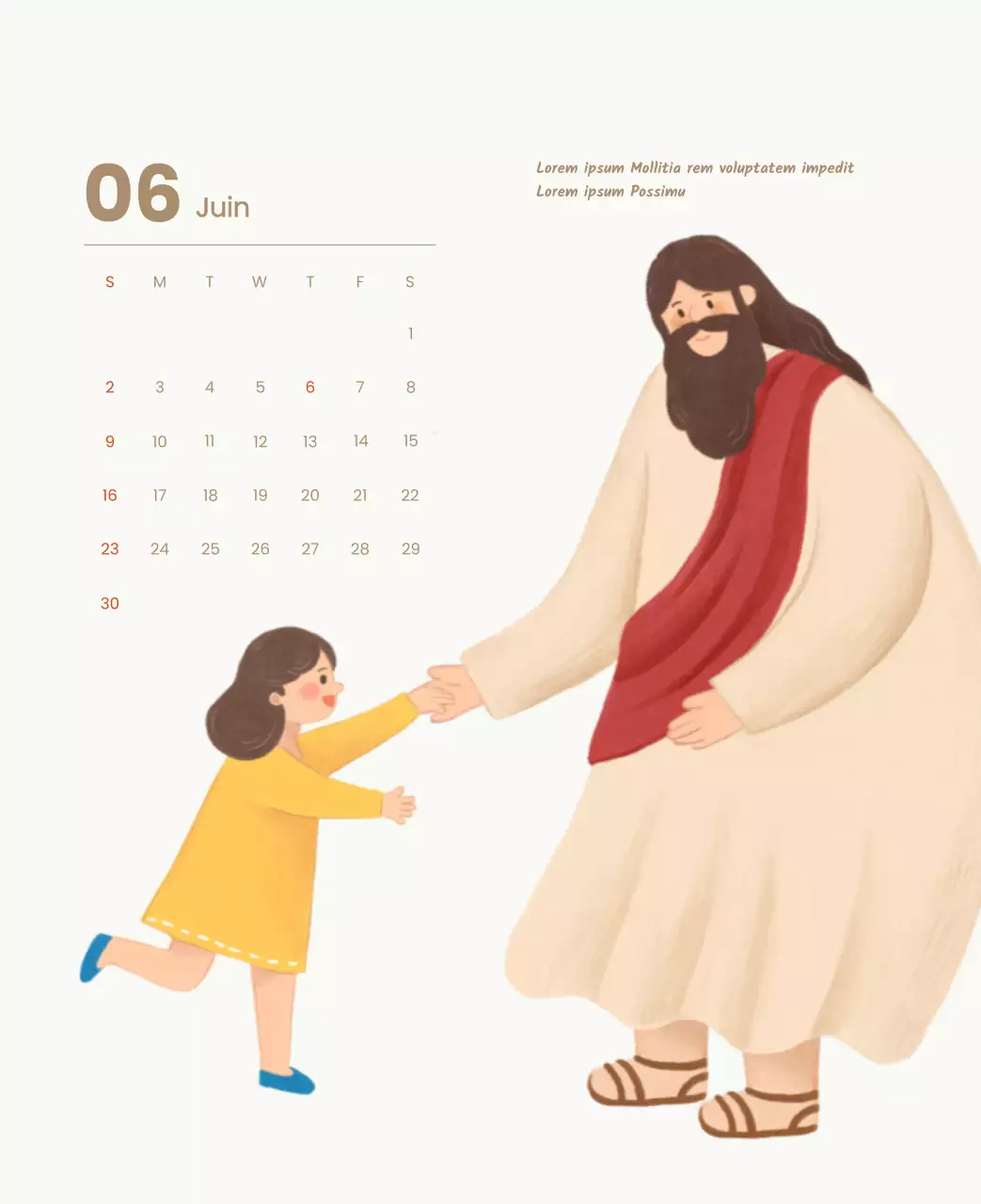 Un calendrier dévotionnel avec des illustrations douces et des versets bibliques sur un fond bleu clair.