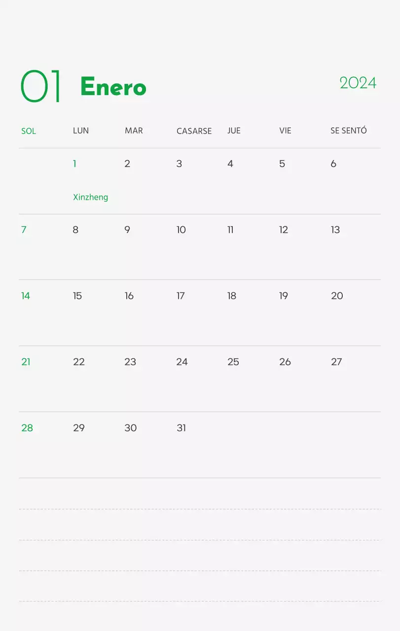 Un calendario con la imagen de un cachorro y un bonito mensaje en tonos verdes.