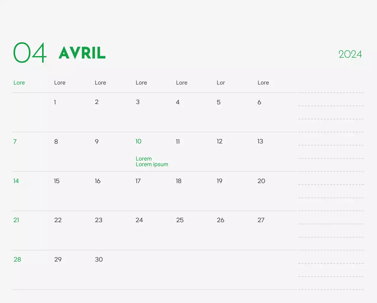 Un calendrier avec la photo d'un chiot et un message mignon aux accents verts.