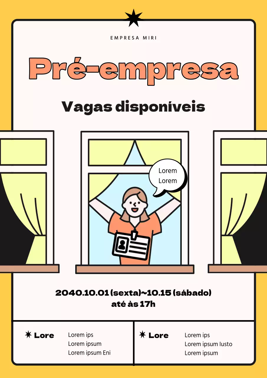 Anúncio de emprego com uma simples personagem ilustrada a amarelo
