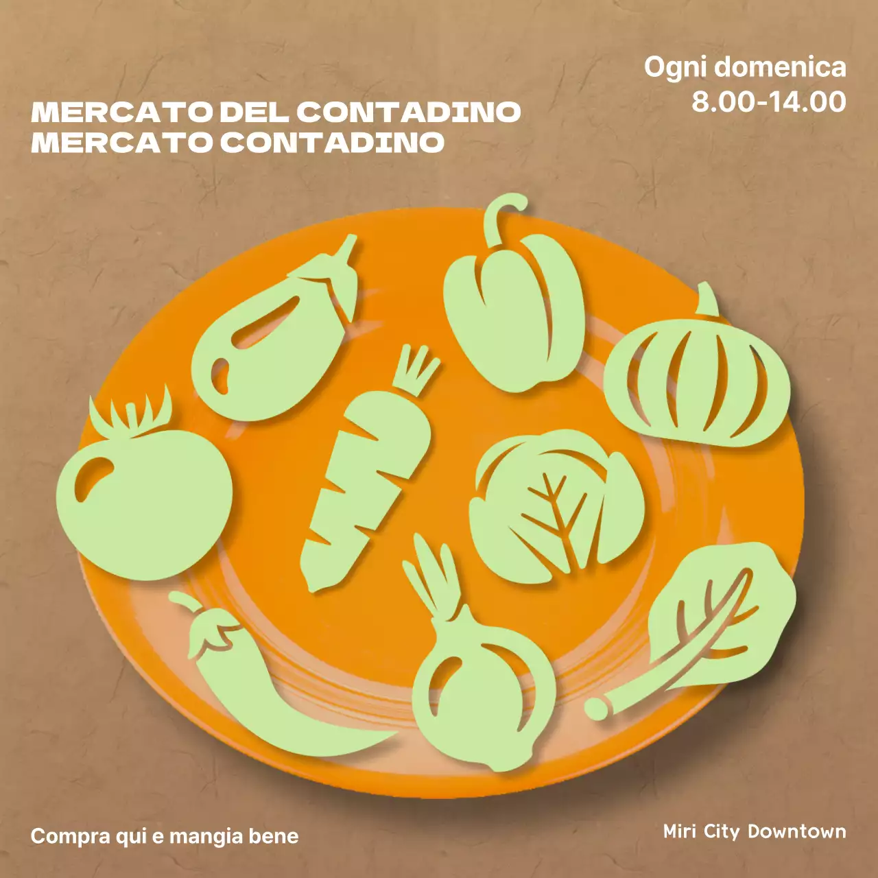 Promuovere un mercato agricolo minimalista in marrone e chartreuse