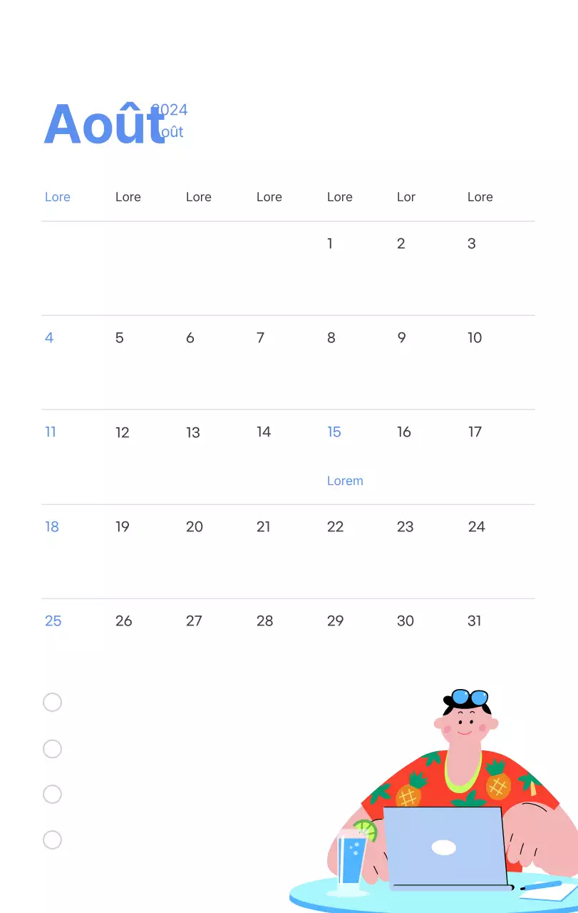 Calendrier de motivation avec des illustrations énergiques et des citations positives sur un fond bleu clair