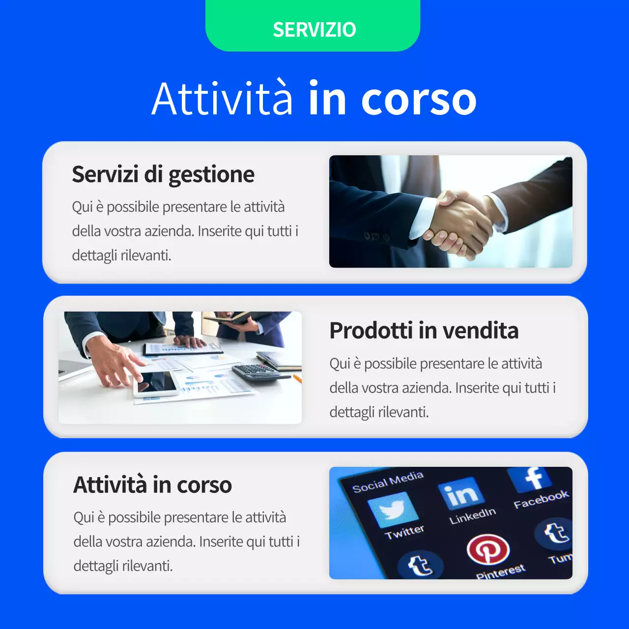 Un semplice profilo aziendale blu e verde