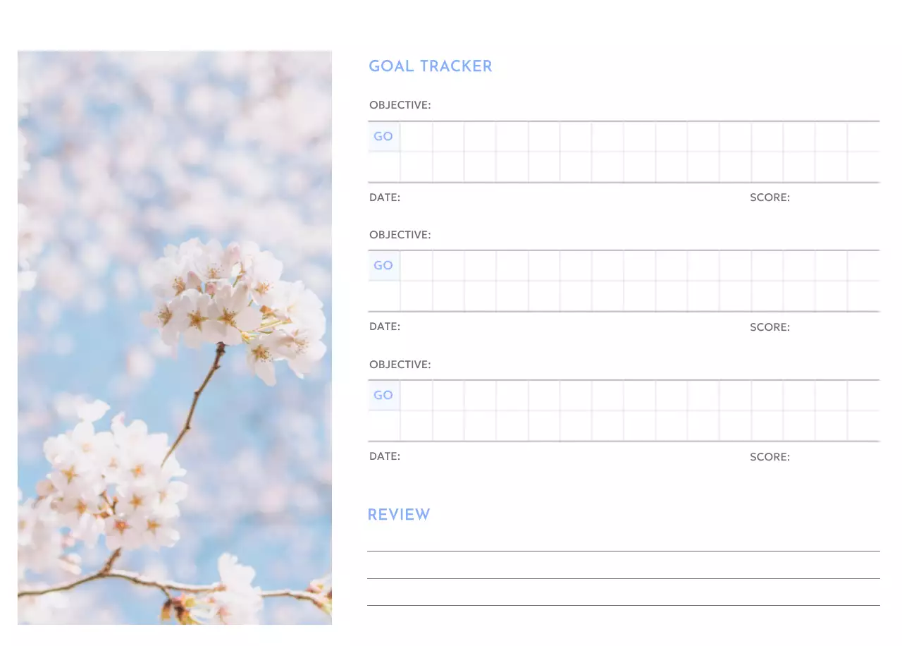 Goal Tracker calendar with a splash of blue