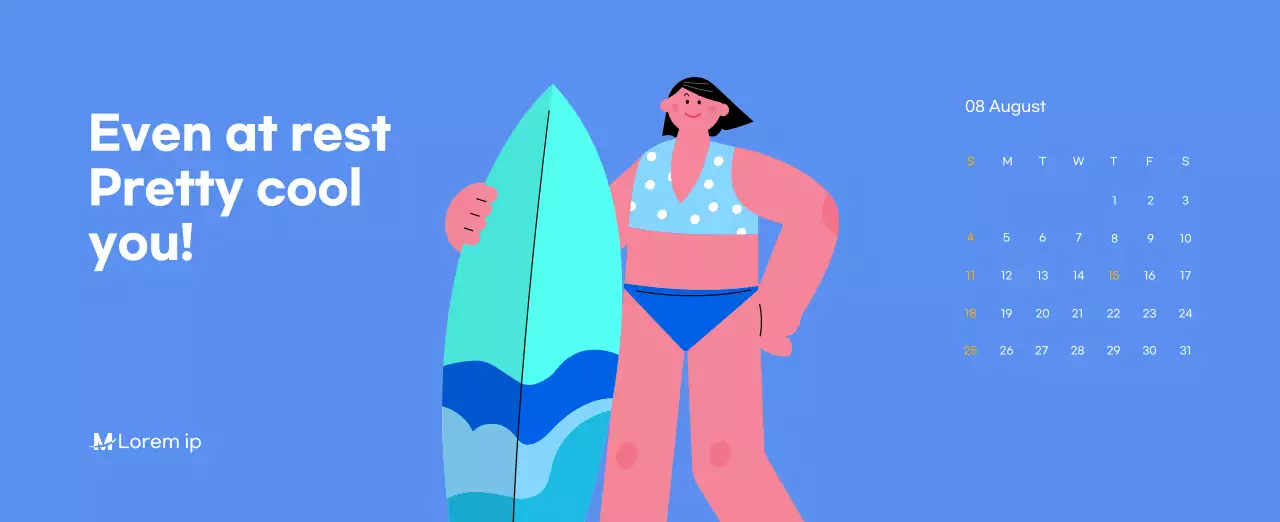 Motivational calendar with energetic illustrations and positive quotes on a light blue background