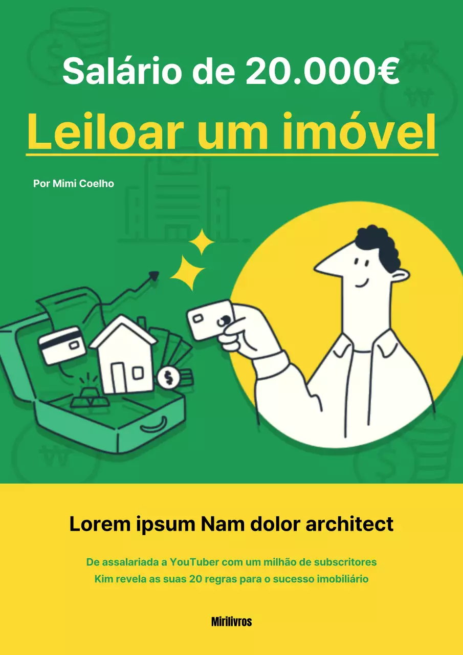 Capa de livro de leilão de bens imobiliários kitsch em verde e amarelo