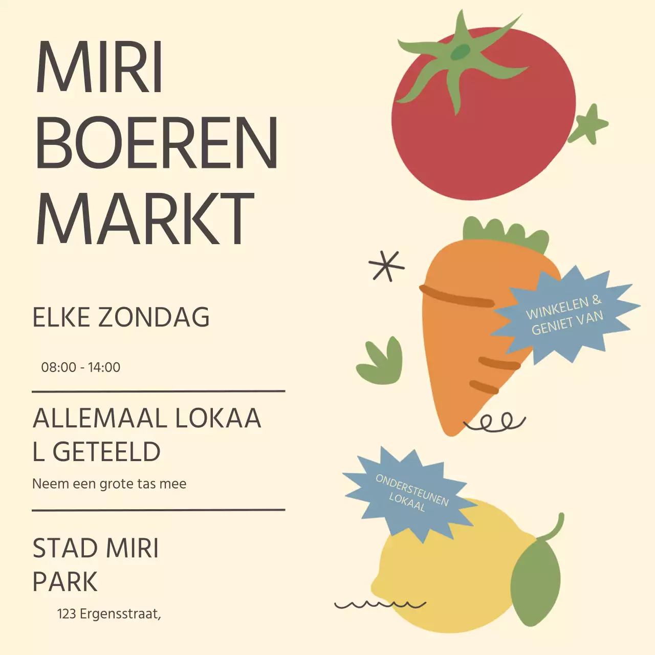 Een eenvoudige groentemarkt in beige en oranje promoten