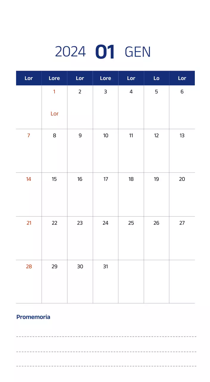 Calendario semplice con illustrazioni pulite in blu