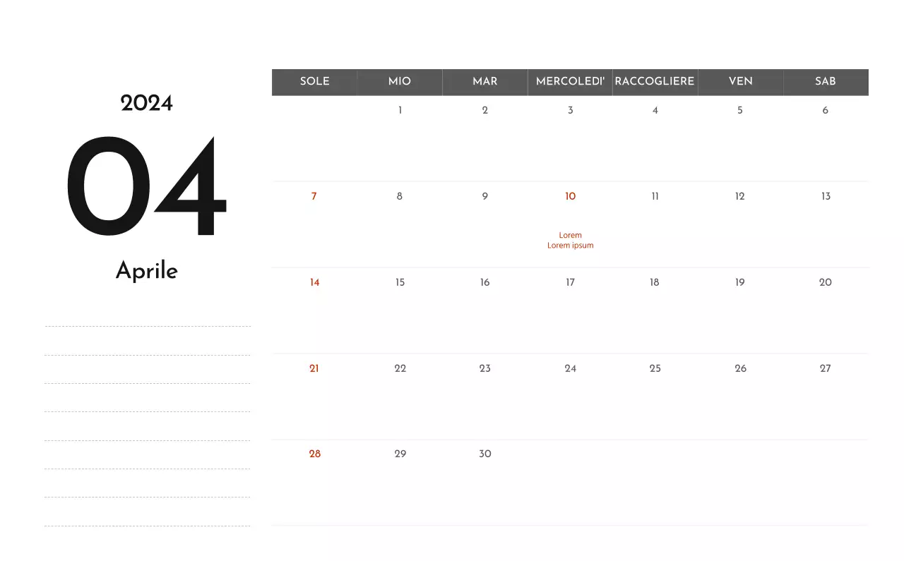 Un semplice calendario aziendale in grigio