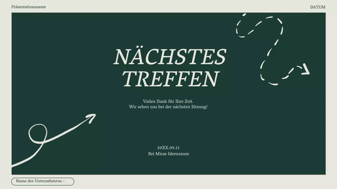 Minimalistisches Protokoll eines Marketing-Meetings in Grün und Beige