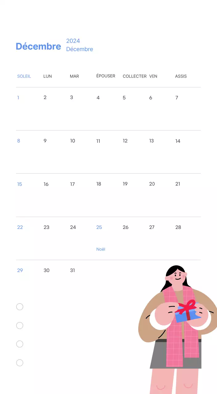 Calendrier de motivation avec des illustrations énergiques et des citations positives sur un fond bleu clair