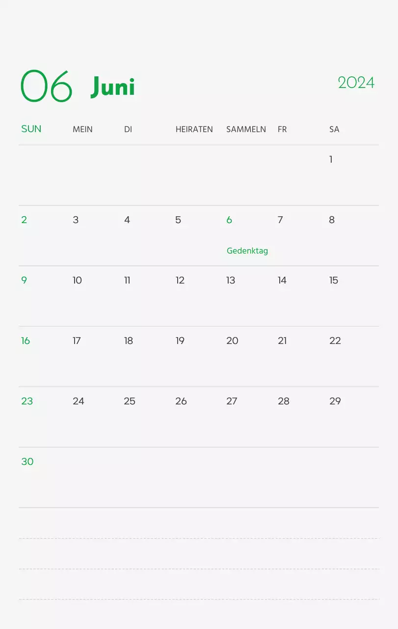 Ein Kalender mit einem Bild eines Welpen und einer niedlichen Botschaft in grünen Akzenten