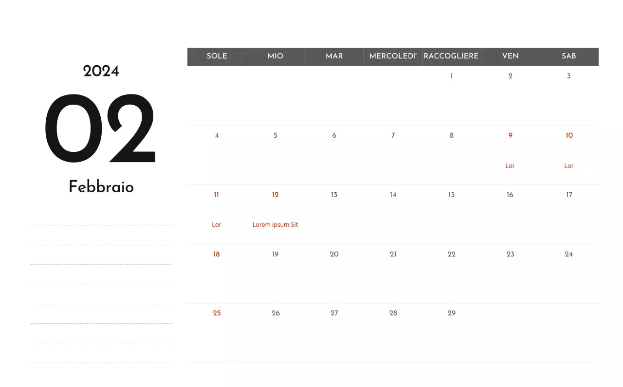 Un semplice calendario aziendale in grigio