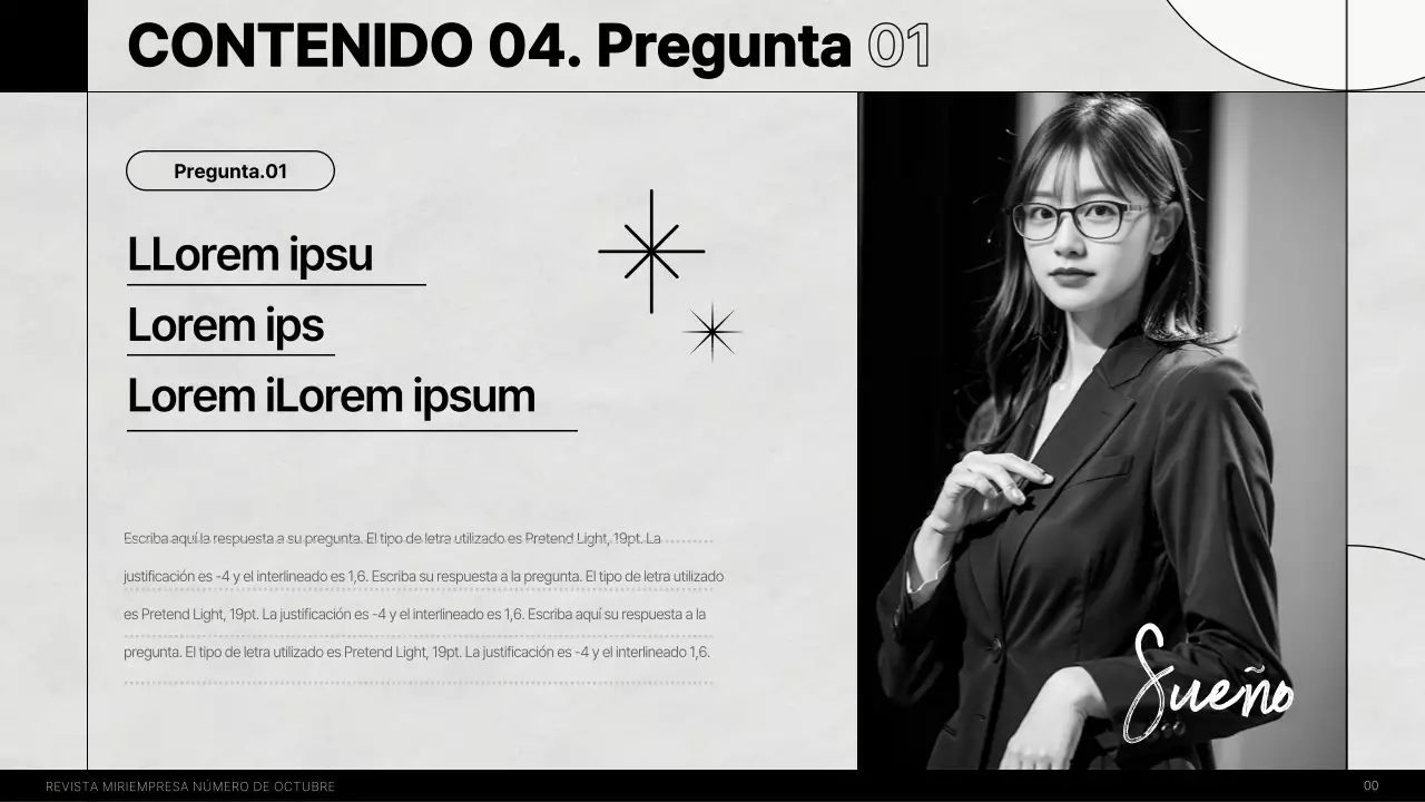 Una moderna revista de entrevistas internas en blanco y negro