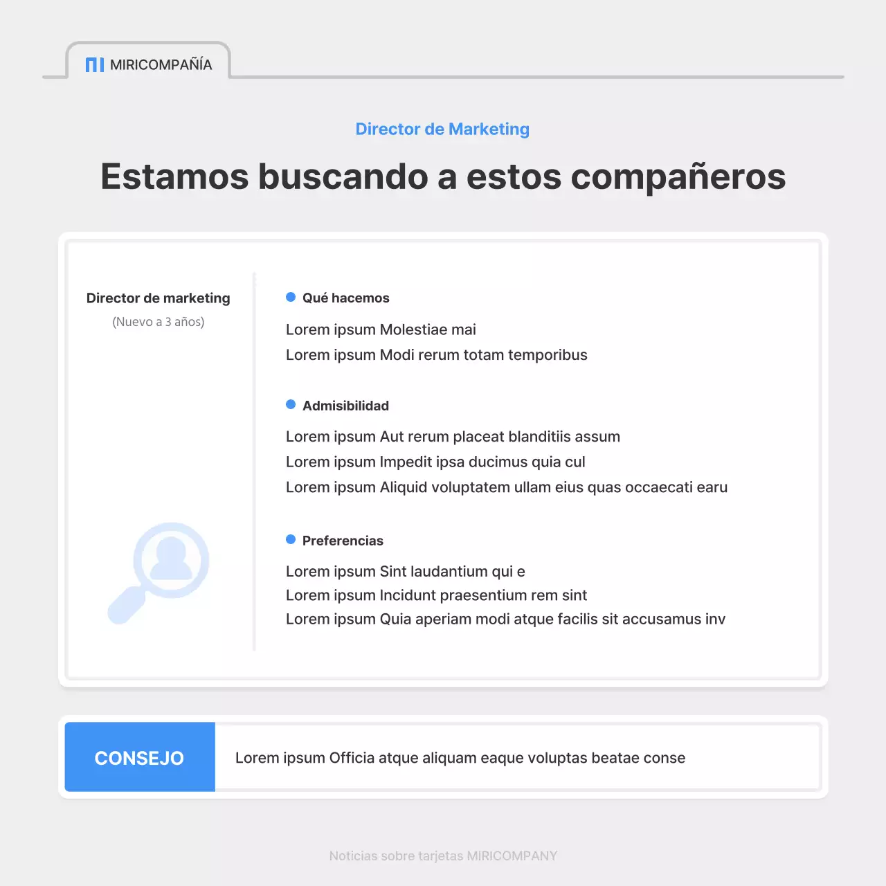 Un sencillo anuncio de empleo en azul y gris