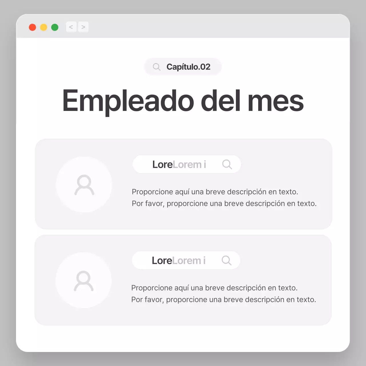 Perfil de empresa con un sencillo concepto de navegador en gris y blanco