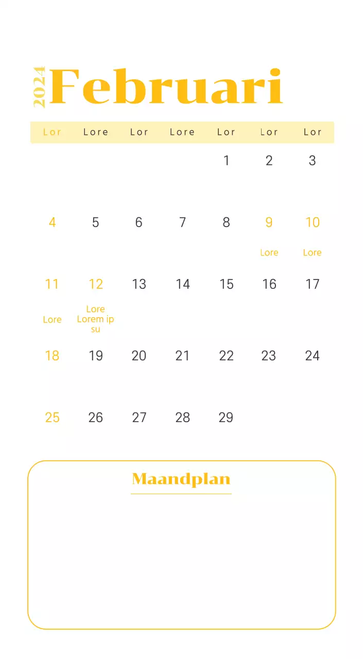 Kalender met jeugdillustraties op een gele en groene achtergrond