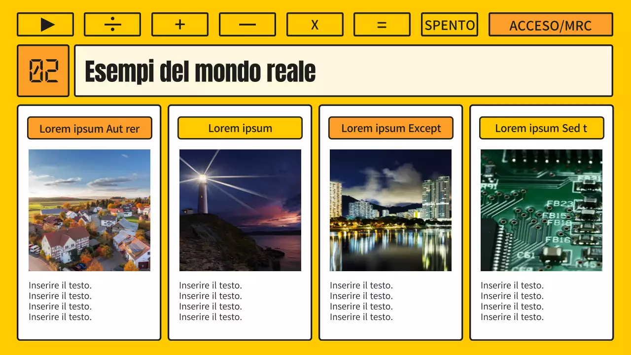 Lezione di matematica con un concetto kitsch di calcolatrice gialla e arancione