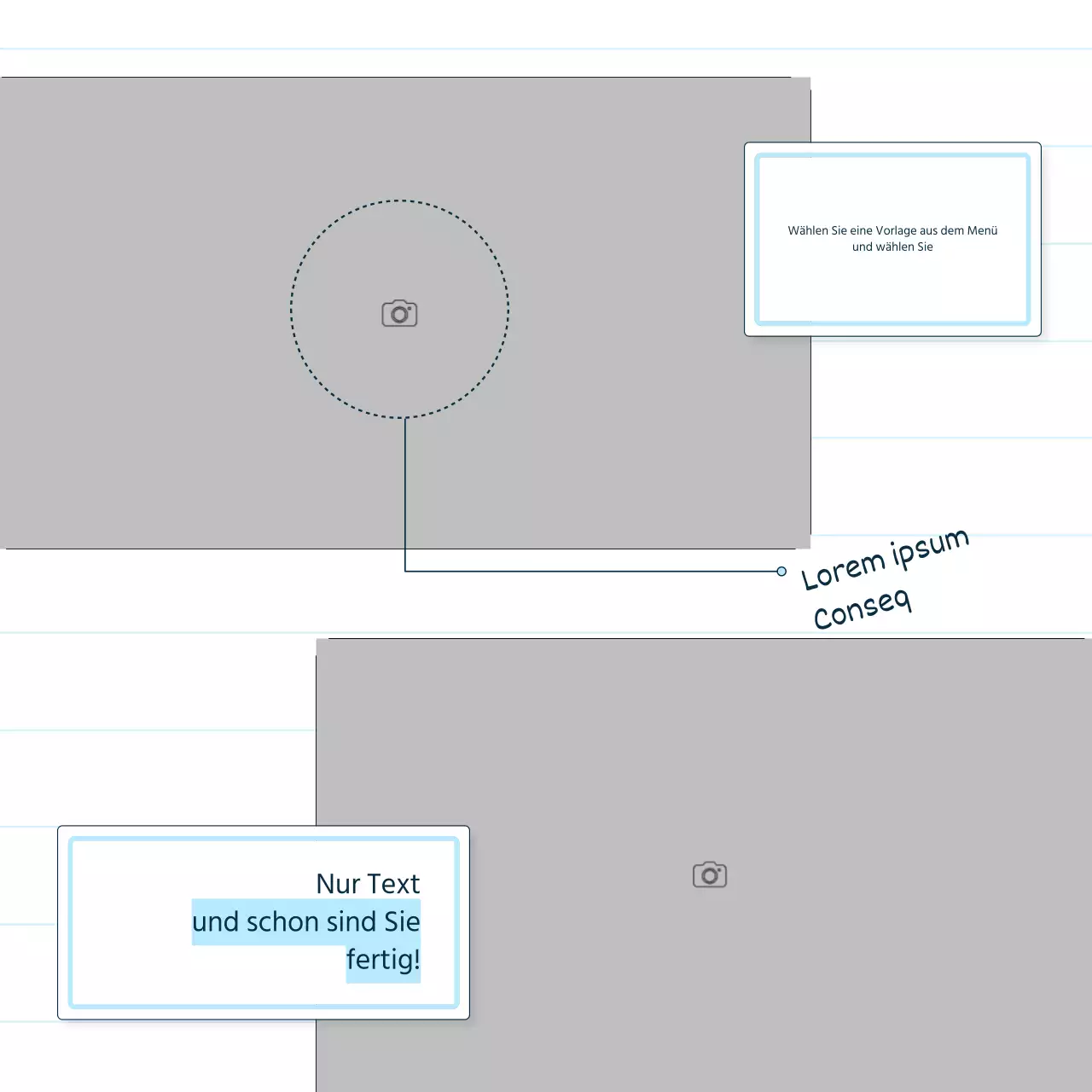 Ein einfaches Storytelling-Produktbriefing in Blau und Hellblau