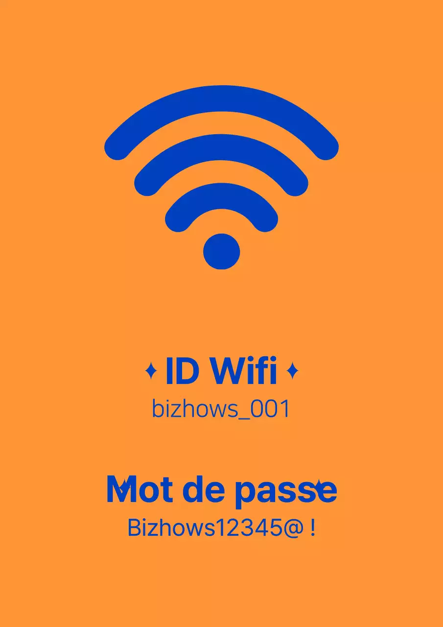 Support d'information sur le compte wifi du salon de manucure orange et bleu