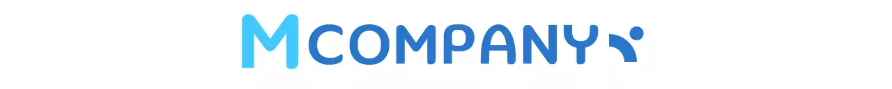 파란색과 하늘색의 영어 로고가 강조된 깔끔한 회사 홍보용