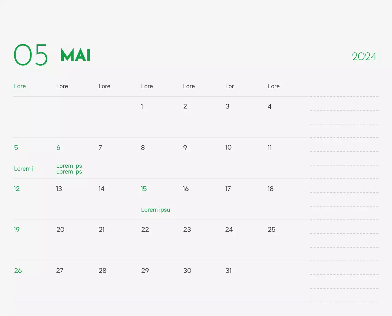 Un calendrier avec la photo d'un chiot et un message mignon aux accents verts.