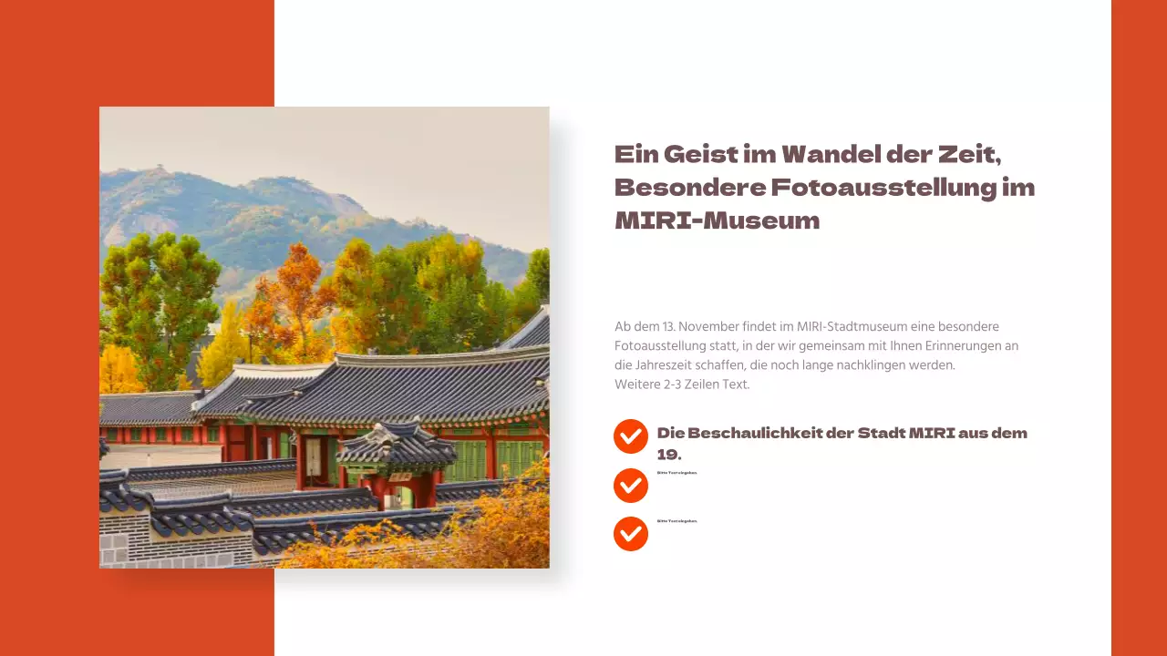 Förderung eines einfachen lokalen Tourismus-Newsletters mit orangefarbenen Akzenten
