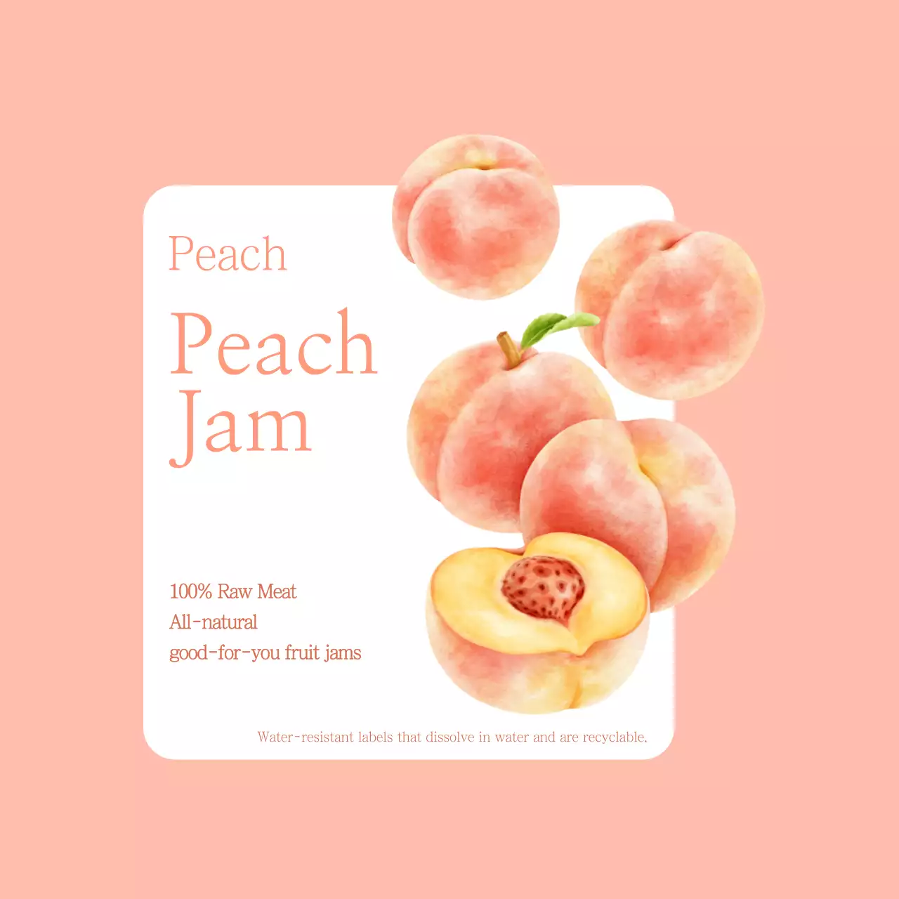 Desain Label Kemasan Selai Apel Persik dalam Warna Pink Muda dan Hijau