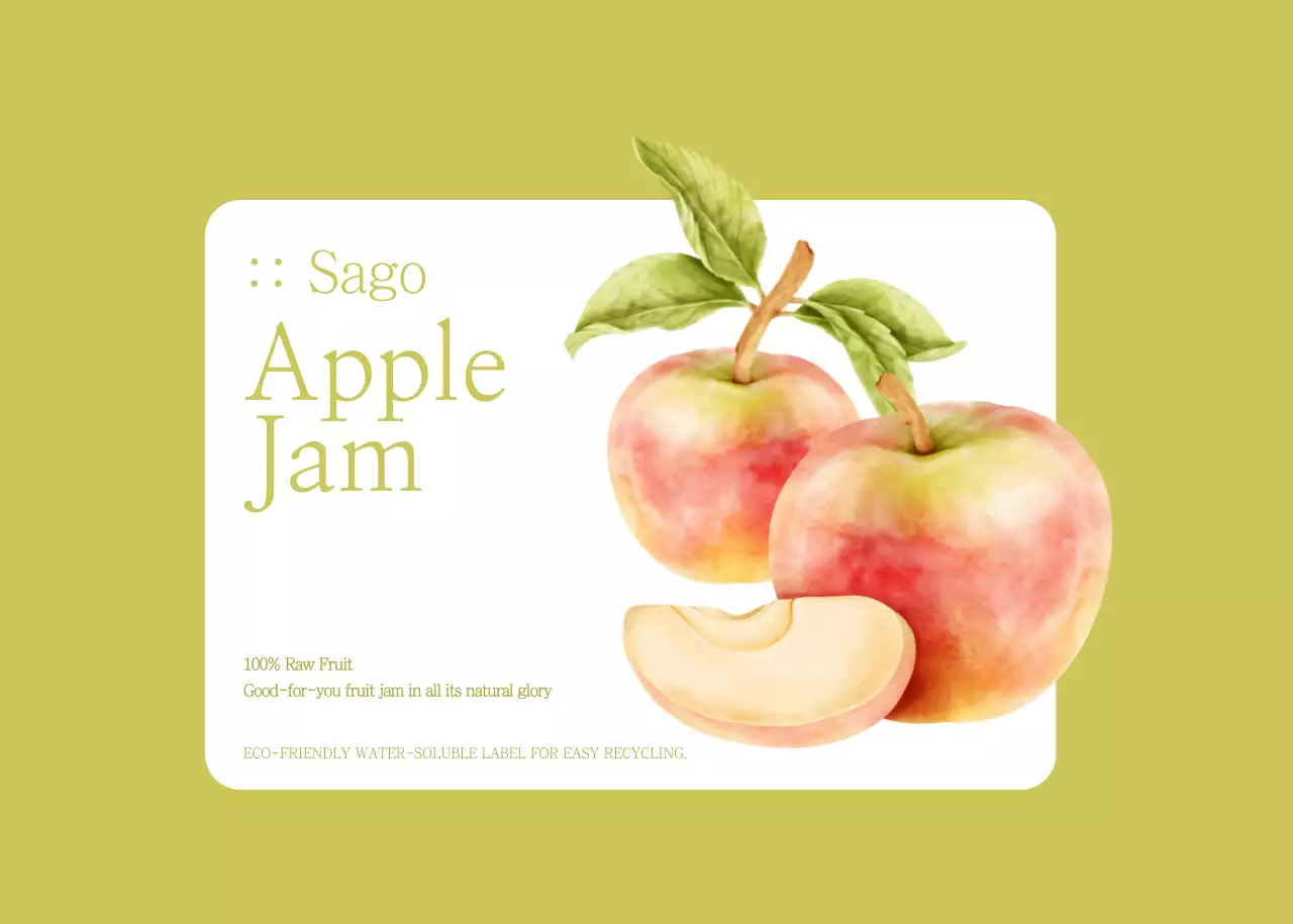 Desain Label Kemasan Selai Apel Persik dalam Warna Pink Muda dan Hijau