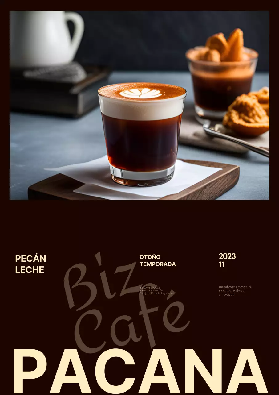 Promocione bebidas otoñales con diferentes fuentes sobre fondo marrón