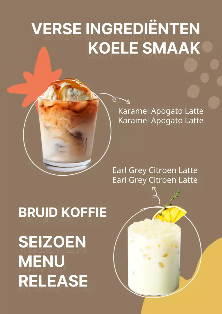 Een eenvoudig cafémenu met een bruine achtergrond