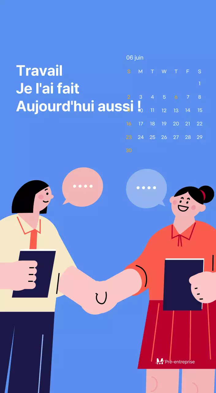 Calendrier de motivation avec des illustrations énergiques et des citations positives sur un fond bleu clair