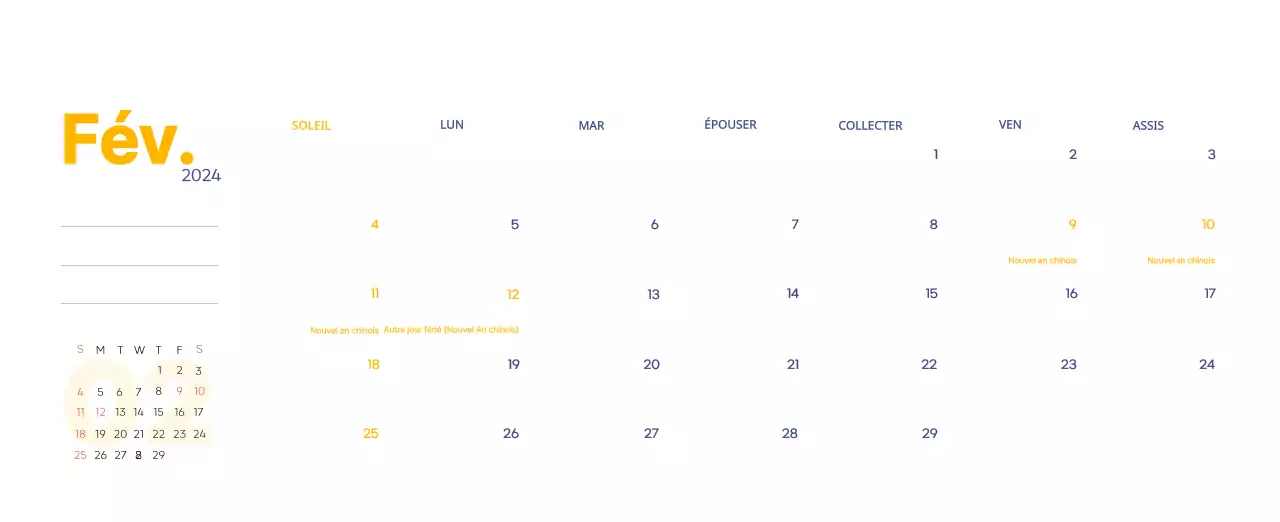 Calendrier de travail avec de belles illustrations