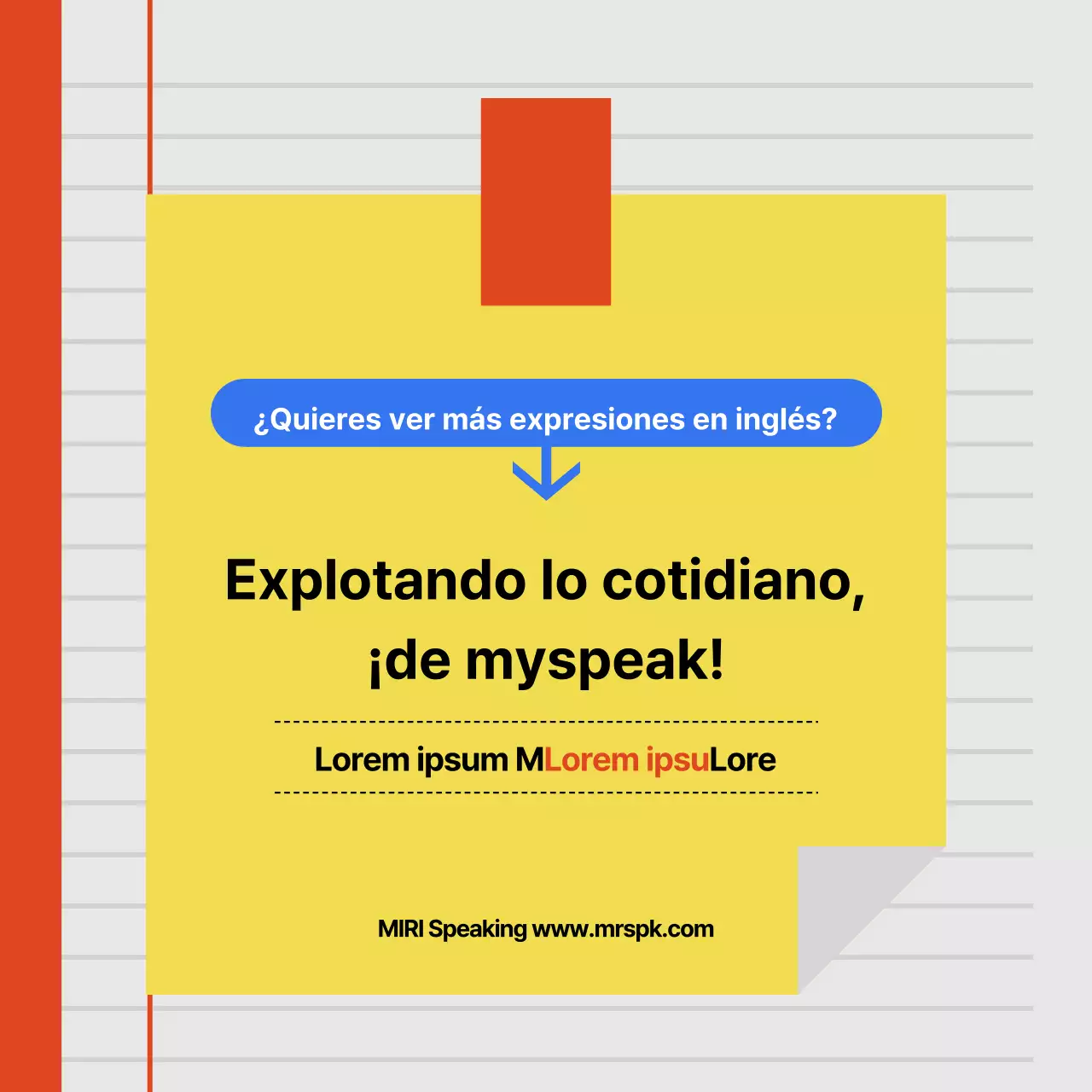 Anuncio naranja y azul de una escuela de oratoria dirigida a profesionales modernos.