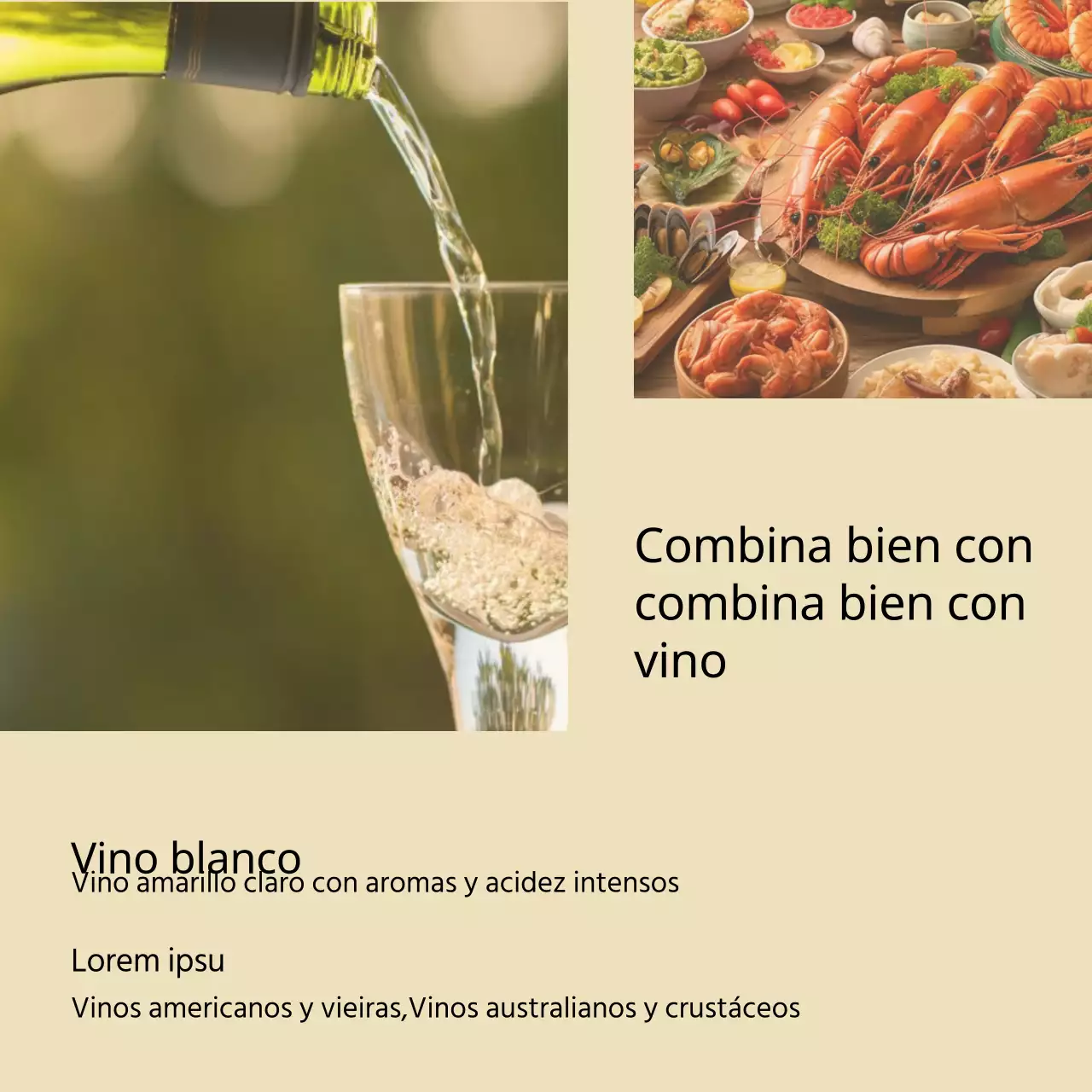 Moderno anuncio de recomendación de vinos en rojo y beige
