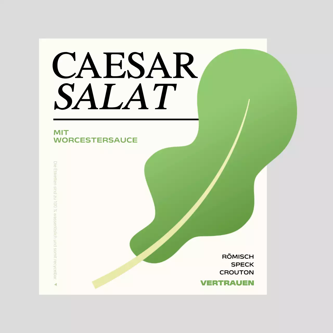 Salatetiketten mit grünen und roten Gemüseabbildungen