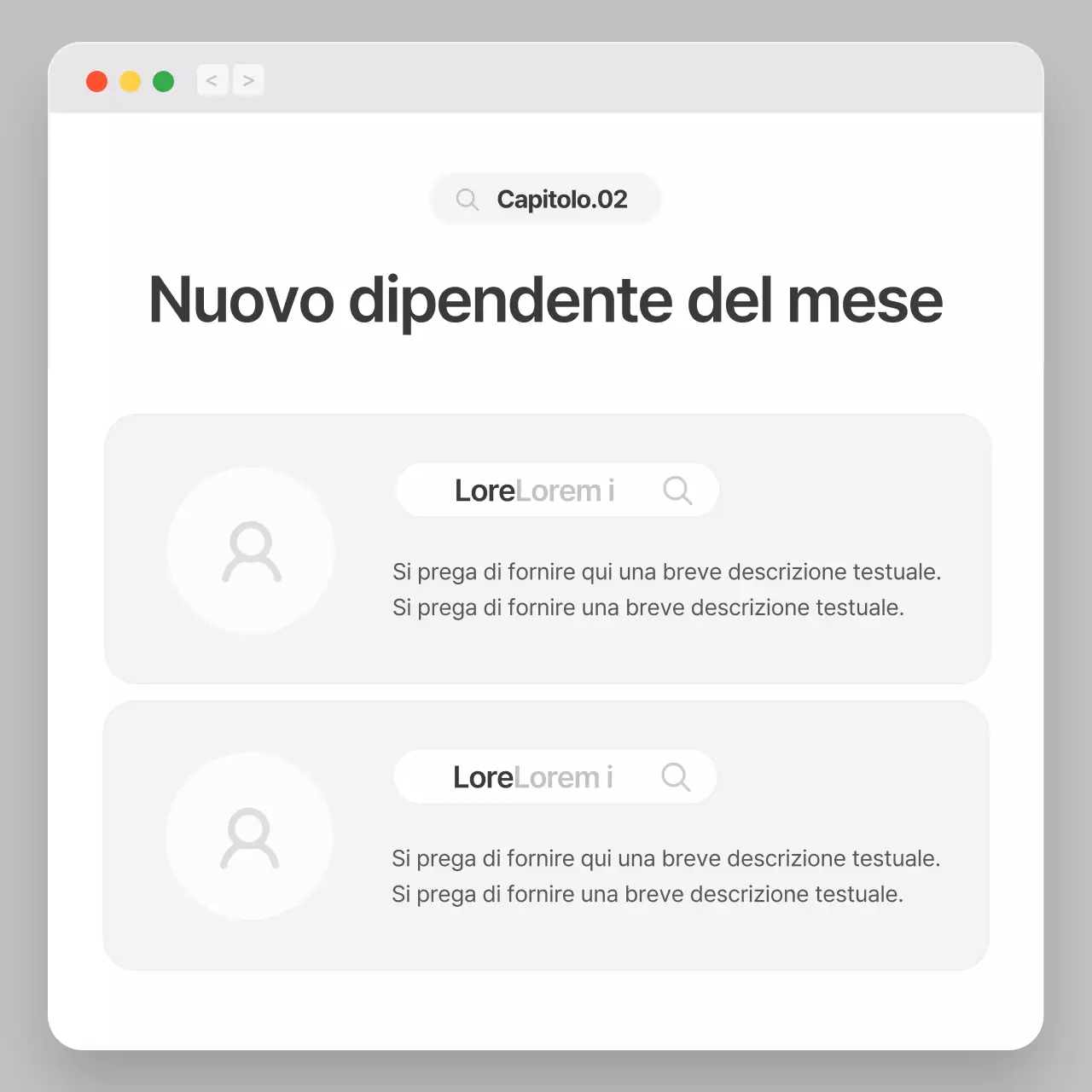 Profilo aziendale con un semplice concetto di browser grigio e bianco