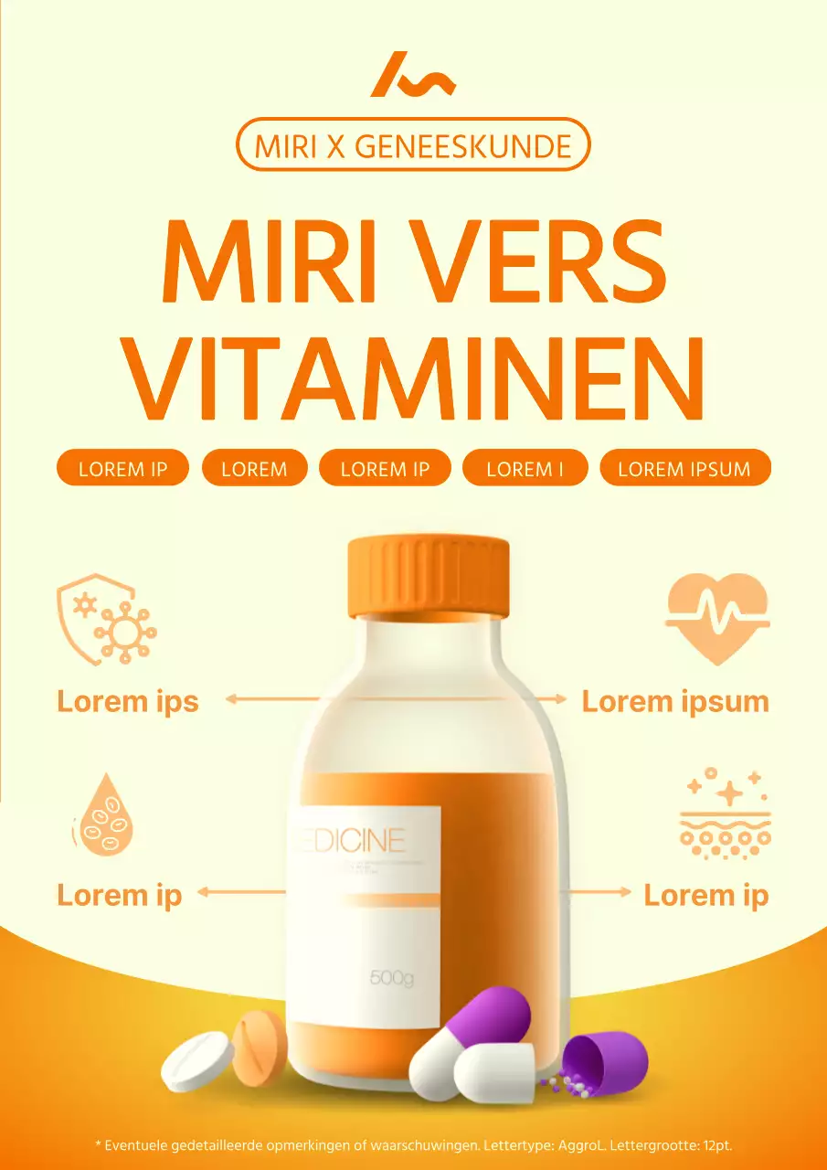 Promoot moderne vitamines in geel en oranje