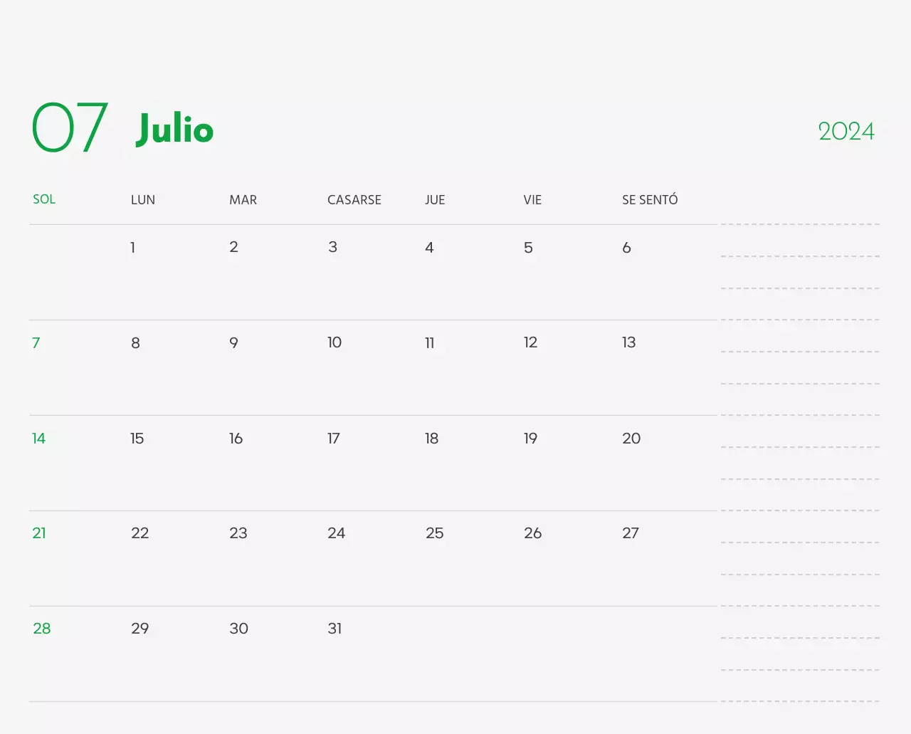Un calendario con la imagen de un cachorro y un bonito mensaje en tonos verdes.