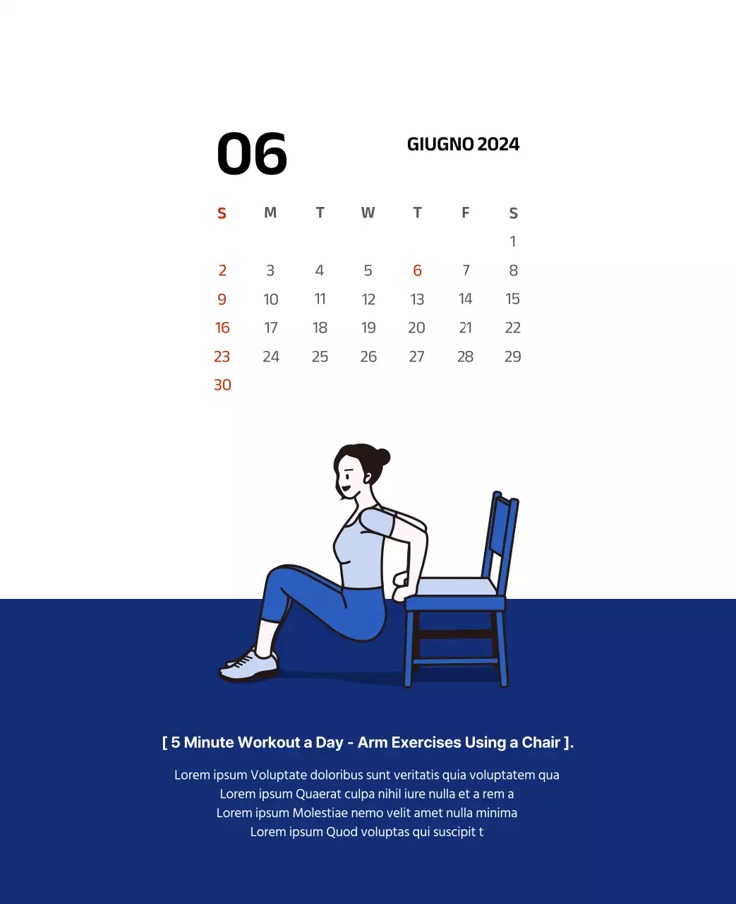 Calendario semplice con illustrazioni pulite in blu