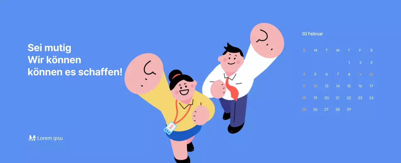 Motivationskalender mit energiegeladenen Illustrationen und positiven Zitaten auf hellblauem Hintergrund