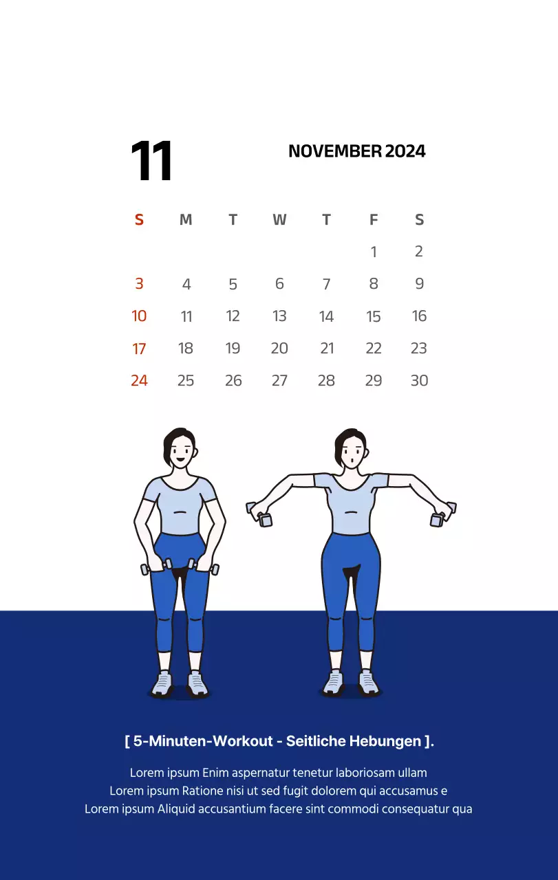 Einfacher Kalender mit klaren Illustrationen in Blau