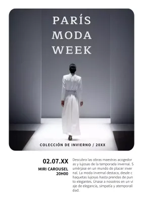 Moderno anuncio de evento de pasarela en blanco y negro