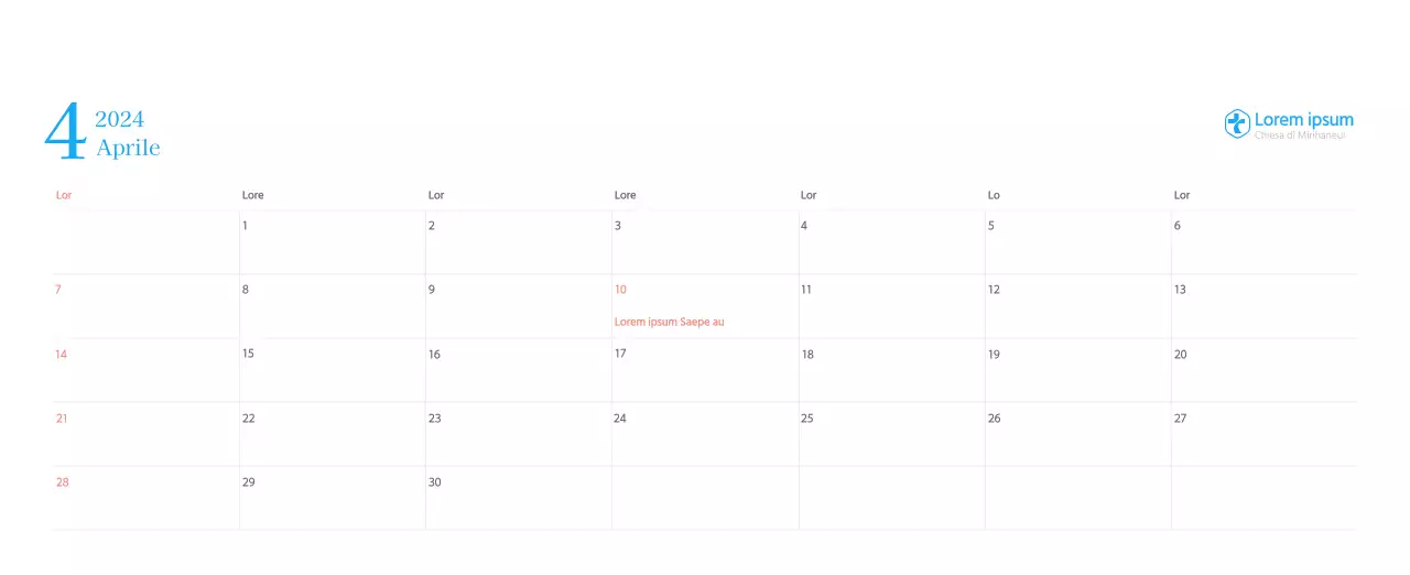 Calendario ecclesiastico blu di concezione moderna