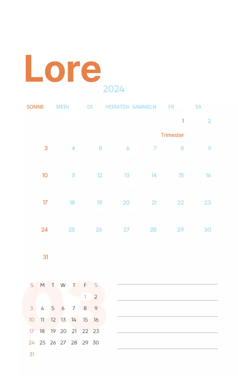 Arbeitskalender mit schönen Illustrationen